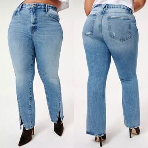 Good American Good Boy Twisted Slit Jeans in Blue875 High Rise